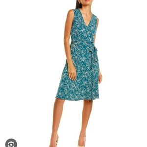 Leota Teal and White Floral Midi Dress